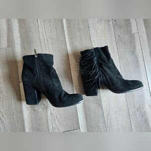 VIA SPIGA black genuine suede frilled heels heeled zippered boots with frills